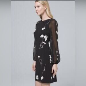 Tahari Cocktail Black Dress White Floral sz XS NWD